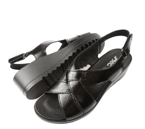 Sandale casual, dama, IMAC, 757510 negru, piele lacuita, platforma